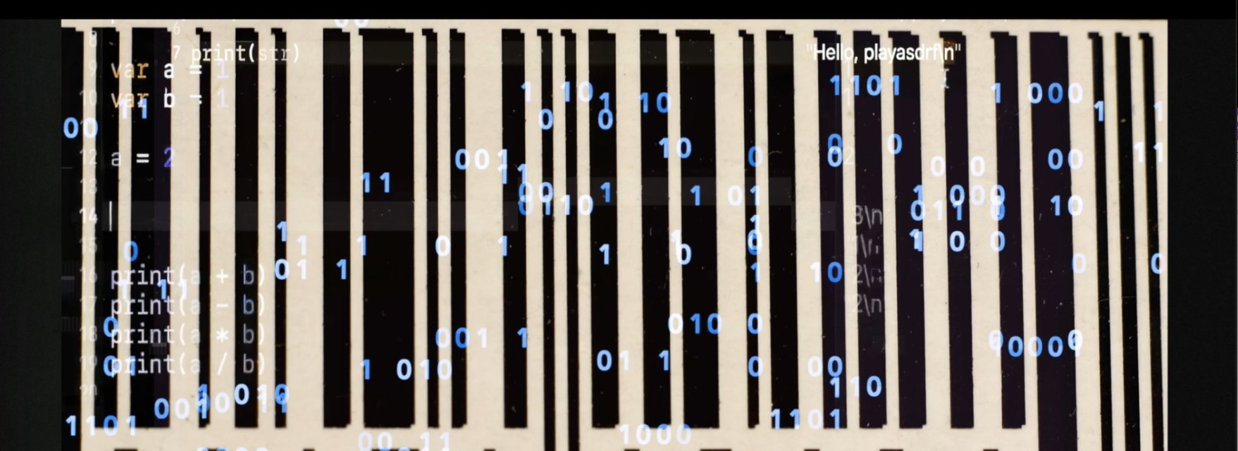 A barcode overlaid with code