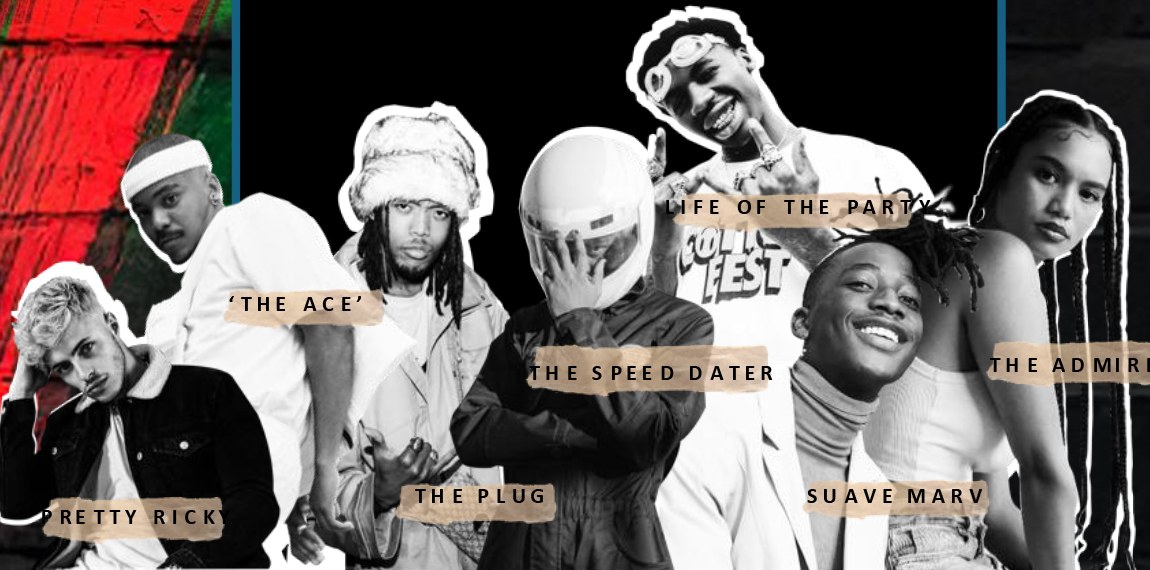 The AXE Freshmen: Pretty Ricky, The Ace, The Plug, The Speed Dater, Life of the Party, Suave Marv and The Admirer
